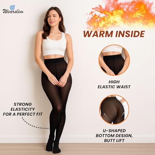 Wearslim Thermal Leggings for Women, Winter Wear Fleece Lined Translucent Warm Tights for Workout & Yoga, Soft Fur Semi Opaque Woolen Leggings - (Size: 26 to 34) Inch - Coffee Black - Pack of 2 - Image 5