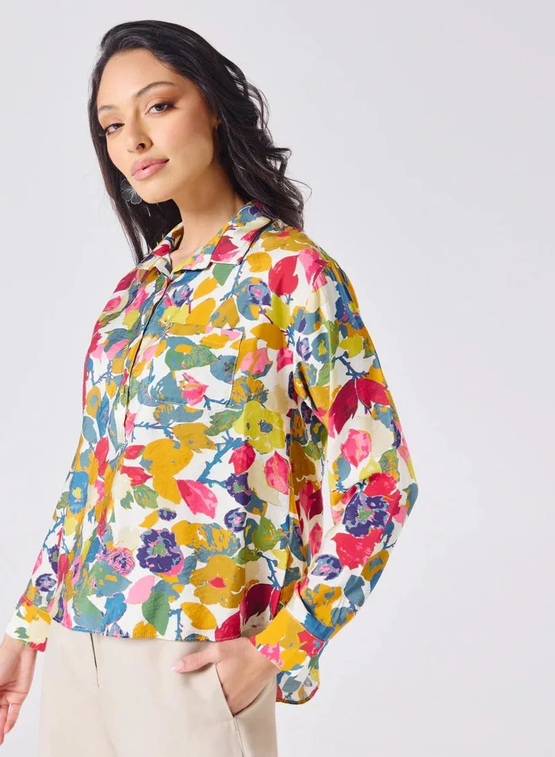 زجزاج قميص كبير الحجم بطبعات زهور