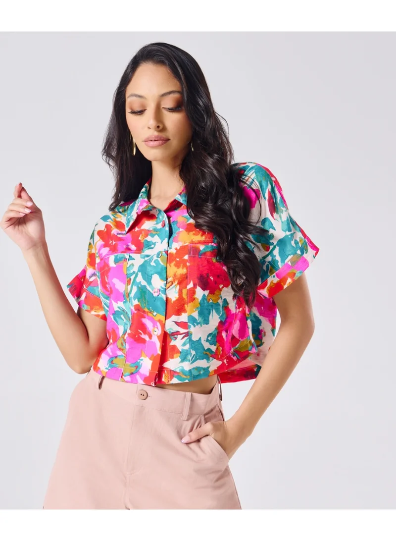 Zigzag Floral Printed Oversized Shirt