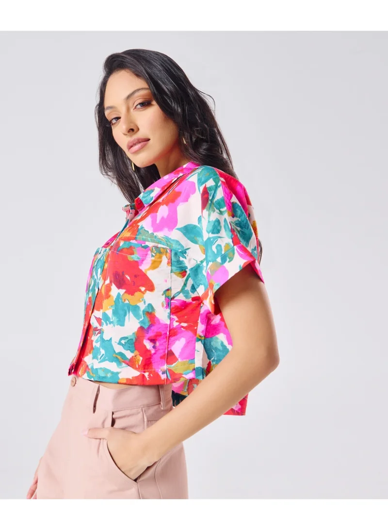 Zigzag Floral Printed Oversized Shirt