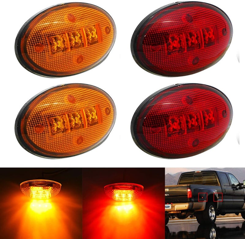 KEING Dually Bed Fender Side Marker LED Lights For Ford 1999-2020 F250 F350 F450 F550 (2PCS Red + 2PCS Amber) - Image 1