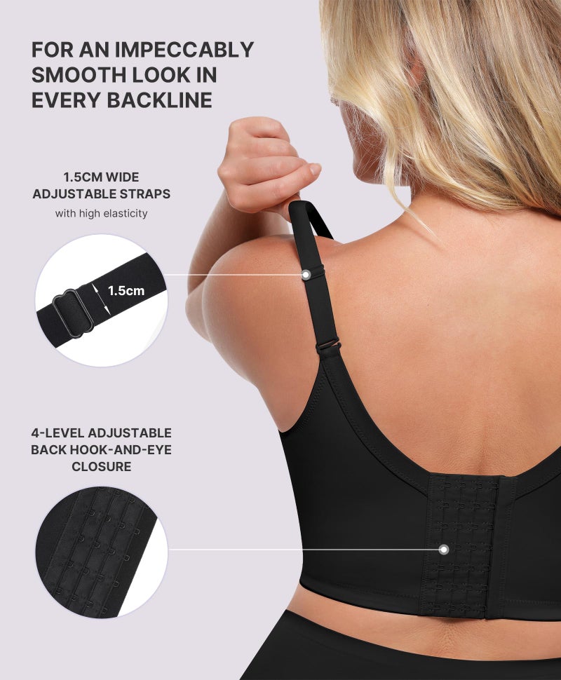 SHAPELLX Women's Bra Push Up Underwire Back Smoothing Adjustable Bralette(Black, 40C) - Image 5