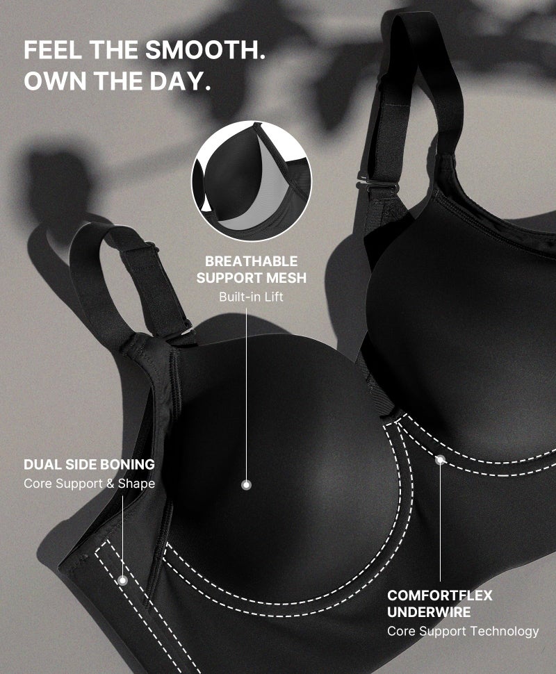 SHAPELLX Women's Bra Push Up Underwire Back Smoothing Adjustable Bralette(Black, 40C) - Image 4