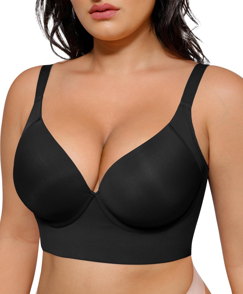 SHAPELLX Women's Bra Push Up Underwire Back Smoothing Adjustable Bralette(Black, 40C) - Image 1