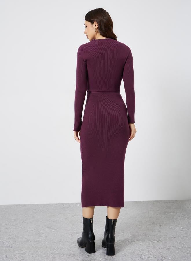 Styli Purple Ribbed Cut Out Sweater Midi Dress - Image 5