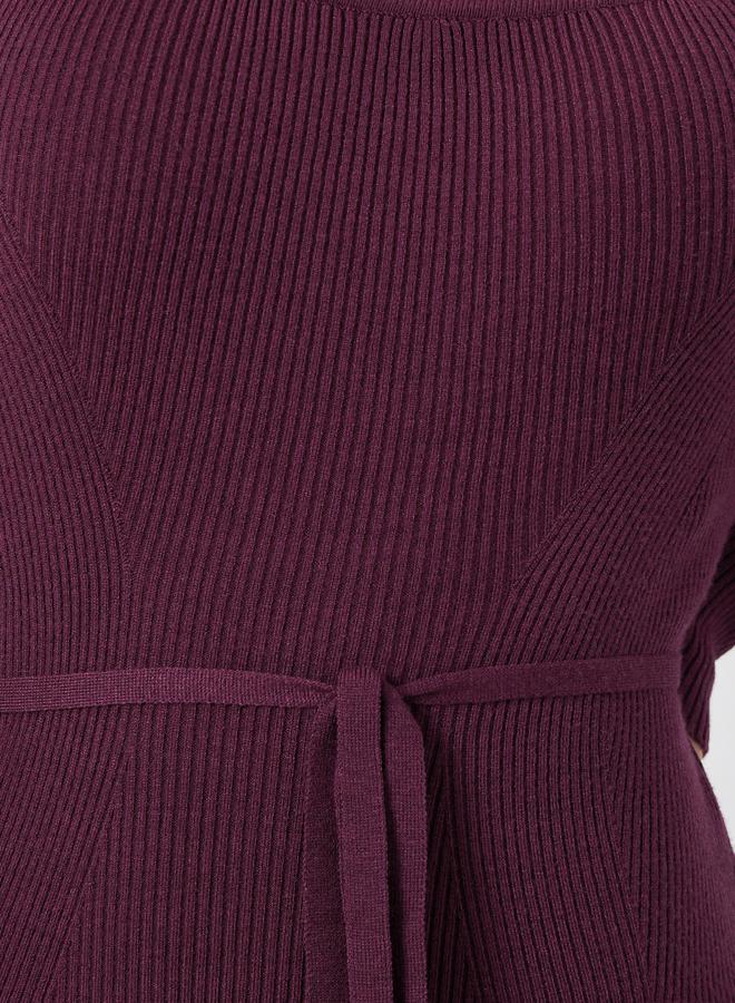 Styli Purple Ribbed Cut Out Sweater Midi Dress - Image 4