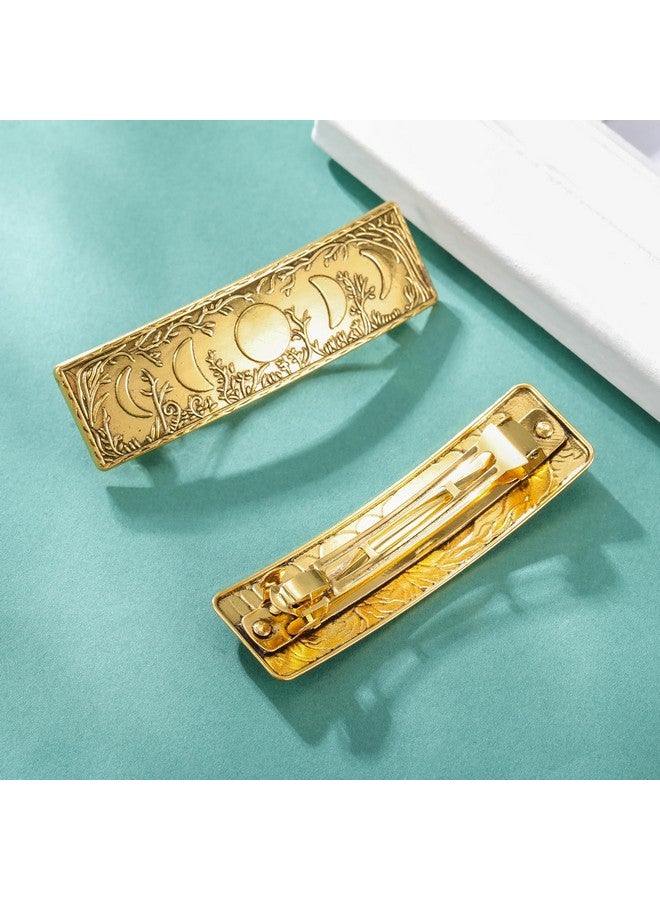 TEAMER Hair Clip Large Hand Crafted Vintage Retro Forest Moon Phase Hairpin French Metal Barrettes Hair Accessories For Women (Forest And Moon Phase Gold) - Image 3
