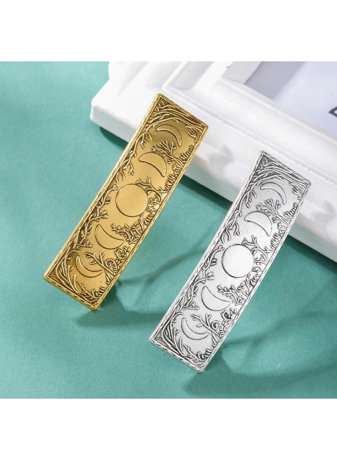 TEAMER Hair Clip Large Hand Crafted Vintage Retro Forest Moon Phase Hairpin French Metal Barrettes Hair Accessories For Women (Forest And Moon Phase Gold) - Image 4