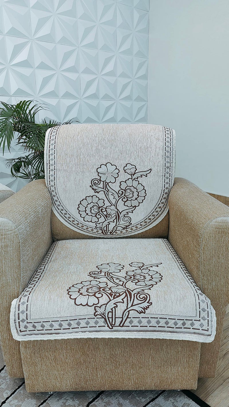 KREEVA Velvet Chenille Sofa Cover | for 5 Seater (3+1+1) Sofa | (Gold Ivory, 6 Piece Set) | Sofa Slipcovers - Image 2