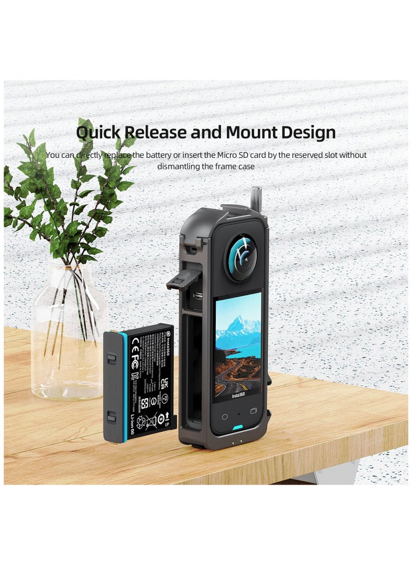 سيوسي Aluminum Protective Frame and Silicone Lens Guards Cap for Insta360 ONE X3, Metal Durable Housing Cage with Cold Shoe Mount, Bundle Include Metal Cage and Lens Protector - Image 4