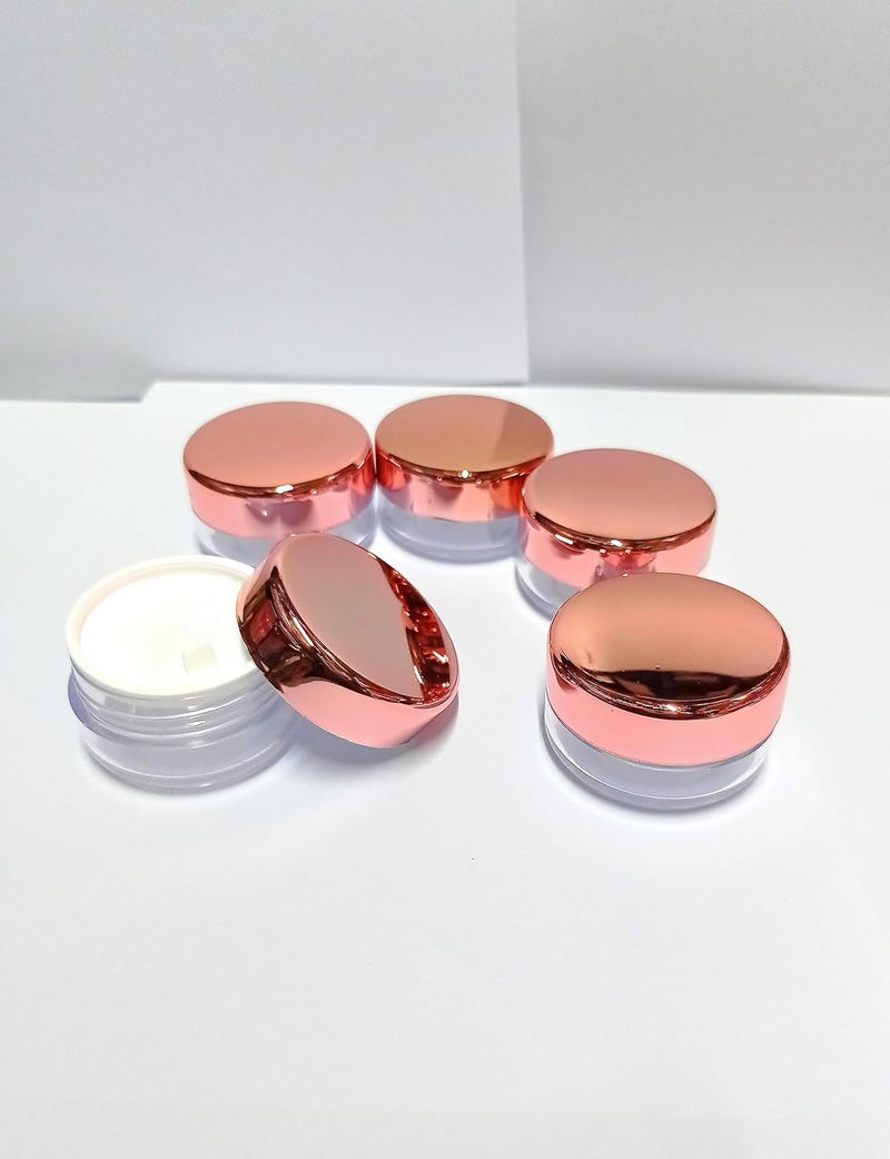 Shree MAHA Empty Rose Gold Cap Transparent Cosmetic Container with Leakproof Inner lids for Lip Balms Lip Scrubs Eyeshadow Makeup  DIY Cosmetics Rose Gold Cap 10 grm Pack of 12  - Image 4