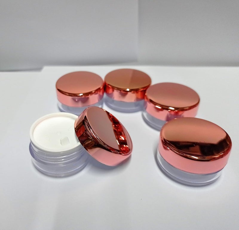 Shree MAHA Empty Rose Gold Cap Transparent Cosmetic Container with Leakproof Inner lids for Lip Balms Lip Scrubs Eyeshadow Makeup  DIY Cosmetics Rose Gold Cap 10 grm Pack of 12  - Image 3