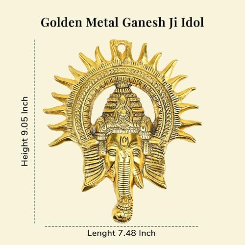 HindCraft Golden Metal Ganesha Wall Hanging – Lord Ganesh Statue Sculpture | Ganpati Wall Decor Showpiece Figurine | Lucky Feng Shui & Religious Gift Decor Items for Home & Office - Image 2
