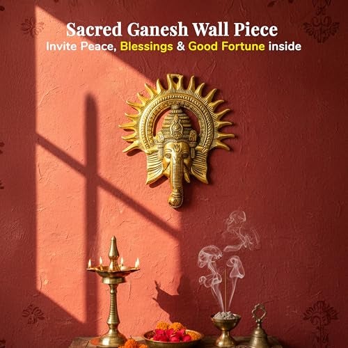 HindCraft Golden Metal Ganesha Wall Hanging – Lord Ganesh Statue Sculpture | Ganpati Wall Decor Showpiece Figurine | Lucky Feng Shui & Religious Gift Decor Items for Home & Office - Image 5