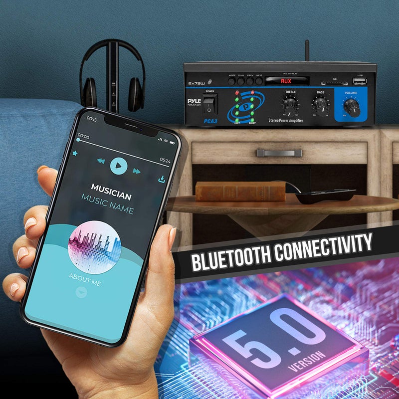 Pyle Home Home Audio Power Amplifier System - 2X75W Mini Dual Channel Sound Stereo Receiver Box w/ LED - For Amplified Speakers, CD Player, Theater via 3.5mm RCA - For Studio, Home Use - Pyle PCA3 - Image 4