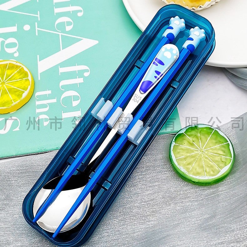 Cute Cartoon Portable Tableware 304 Stainless Steel Spoon Chopsticks Tableware Set Creative Students Hand Set - Image 1