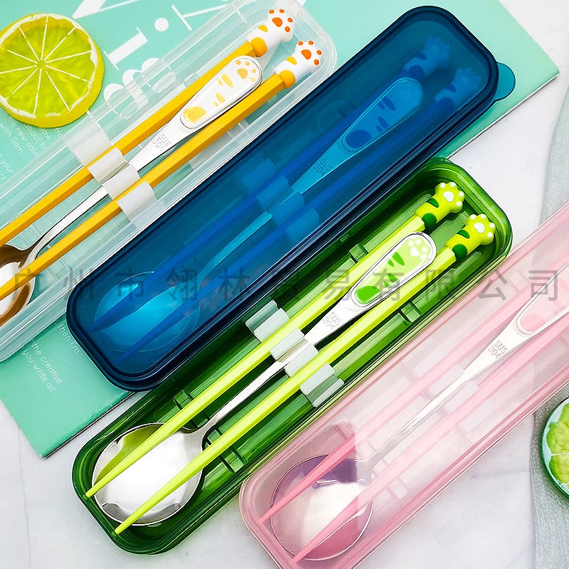 Cute Cartoon Portable Tableware 304 Stainless Steel Spoon Chopsticks Tableware Set Creative Students Hand Set - Image 4