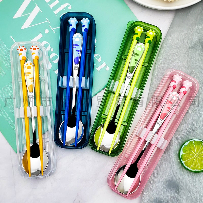 Cute Cartoon Portable Tableware 304 Stainless Steel Spoon Chopsticks Tableware Set Creative Students Hand Set - Image 3