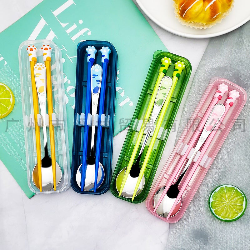 Cute Cartoon Portable Tableware 304 Stainless Steel Spoon Chopsticks Tableware Set Creative Students Hand Set - Image 5