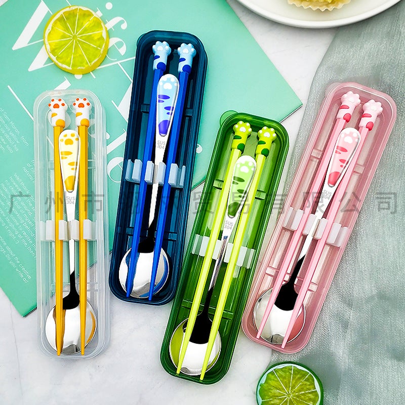 Cute Cartoon Portable Tableware 304 Stainless Steel Spoon Chopsticks Tableware Set Creative Students Hand Set - Image 2