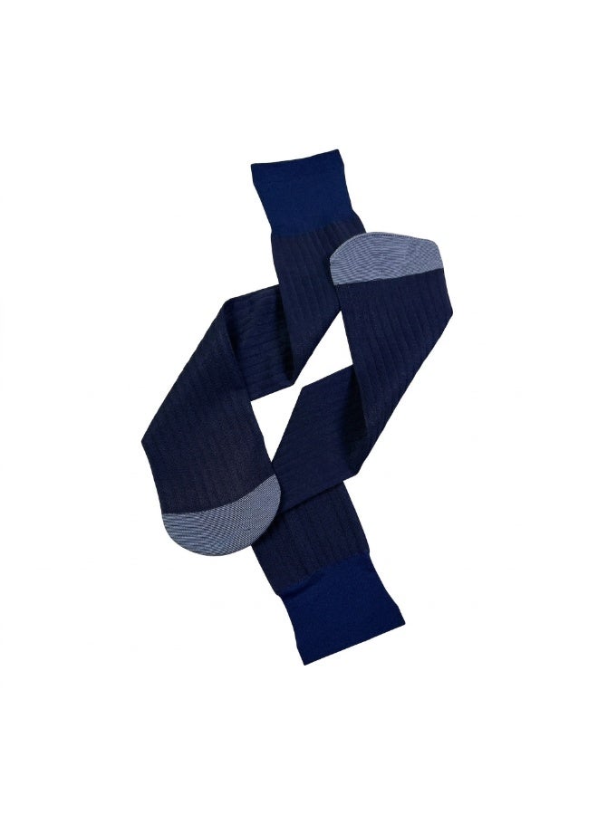 gent muben Men's Wide-Stripe High-Tube Socks, Over-the-Calf Ribbed Design, EU 40-45 - Navy with Silver Toe - Image 2