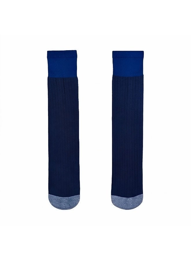 gent muben Men's Wide-Stripe High-Tube Socks, Over-the-Calf Ribbed Design, EU 40-45 - Navy with Silver Toe - Image 3