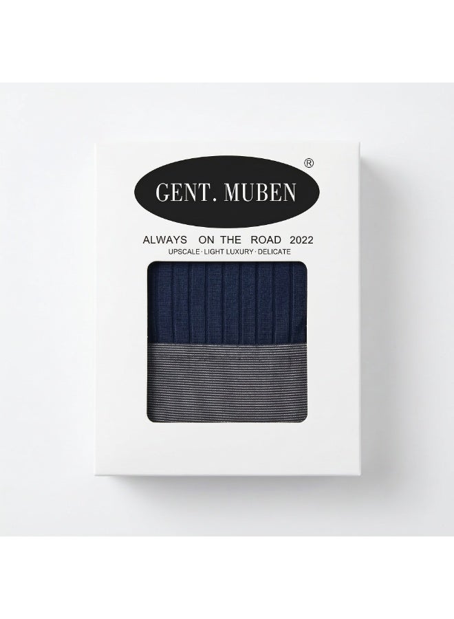 gent muben Men's Wide-Stripe High-Tube Socks, Over-the-Calf Ribbed Design, EU 40-45 - Navy with Silver Toe - Image 4