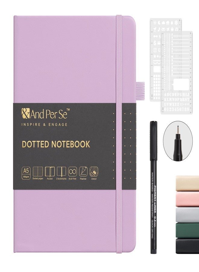 &And Per Se ⩓ Per Se Bullet Dotted Journal Notebook, A5 Leather Hardcover, 176 Numbered Pages 100GSM Thick Dotted Paper, 2 Sheets of Stencils Included - 5.7'' x 8'' (Lavender) - Image 1