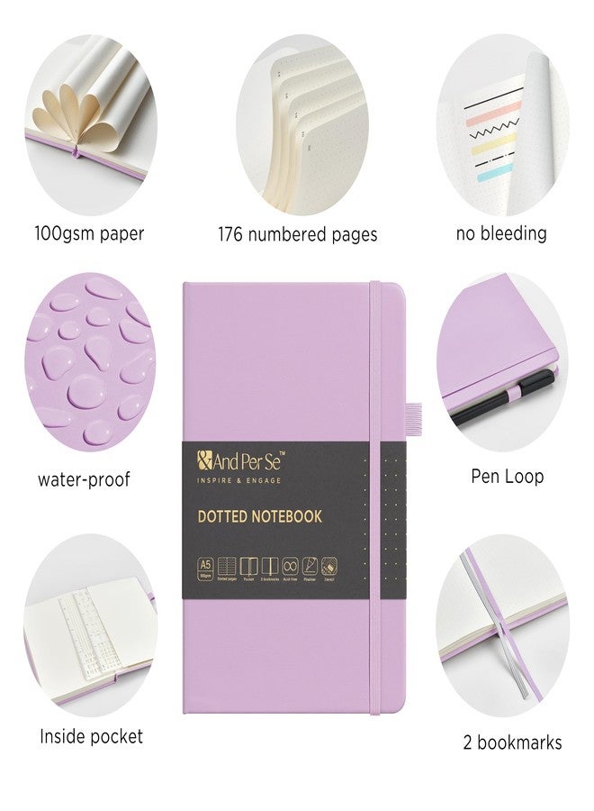 &And Per Se ⩓ Per Se Bullet Dotted Journal Notebook, A5 Leather Hardcover, 176 Numbered Pages 100GSM Thick Dotted Paper, 2 Sheets of Stencils Included - 5.7'' x 8'' (Lavender) - Image 3