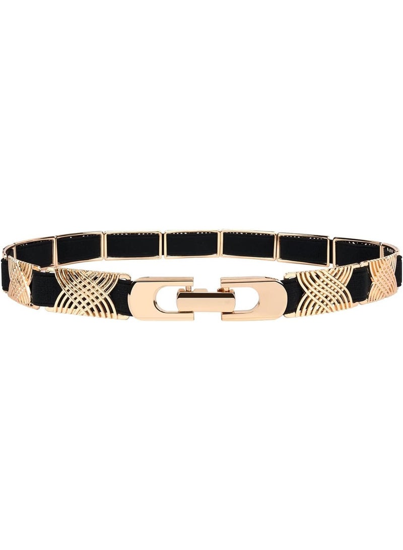 SOLARAE Women Skinny Belts for Dresses, Fashion Dress Belts, Women Dress Belts, Elastic Stretch Waist Belts for women Dresses Suitable for all occasions with Gold Buckle - Image 1