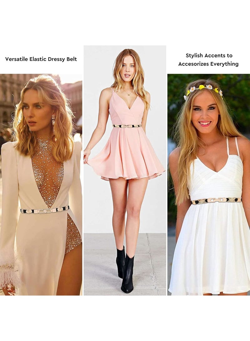 SOLARAE Women Skinny Belts for Dresses, Fashion Dress Belts, Women Dress Belts, Elastic Stretch Waist Belts for women Dresses Suitable for all occasions with Gold Buckle - Image 3