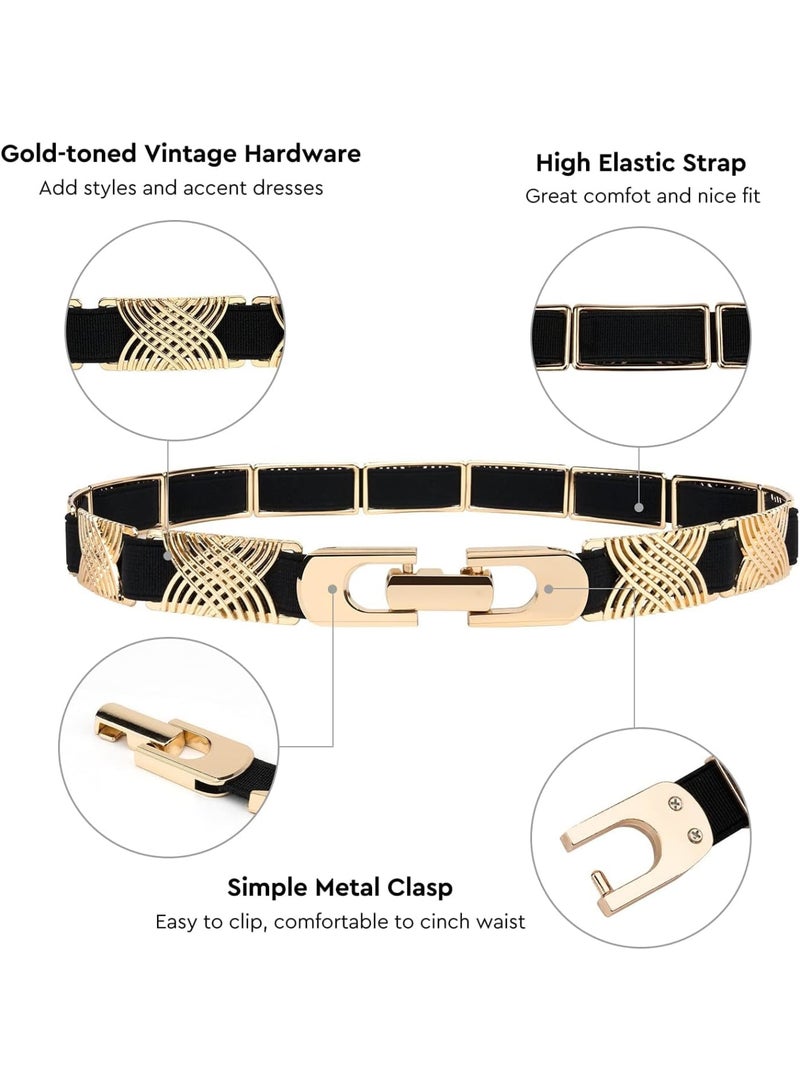 SOLARAE Women Skinny Belts for Dresses, Fashion Dress Belts, Women Dress Belts, Elastic Stretch Waist Belts for women Dresses Suitable for all occasions with Gold Buckle - Image 4