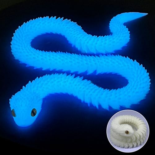 Binvin 3D Printed AnimalsSnake Viper3D Printed Snake Toys Articulated Snake 3D Printed Animals Animal Model Ornaments Creative Funny Toy Festival Gift for Frends Luminous Blue 24Inch - Image 1