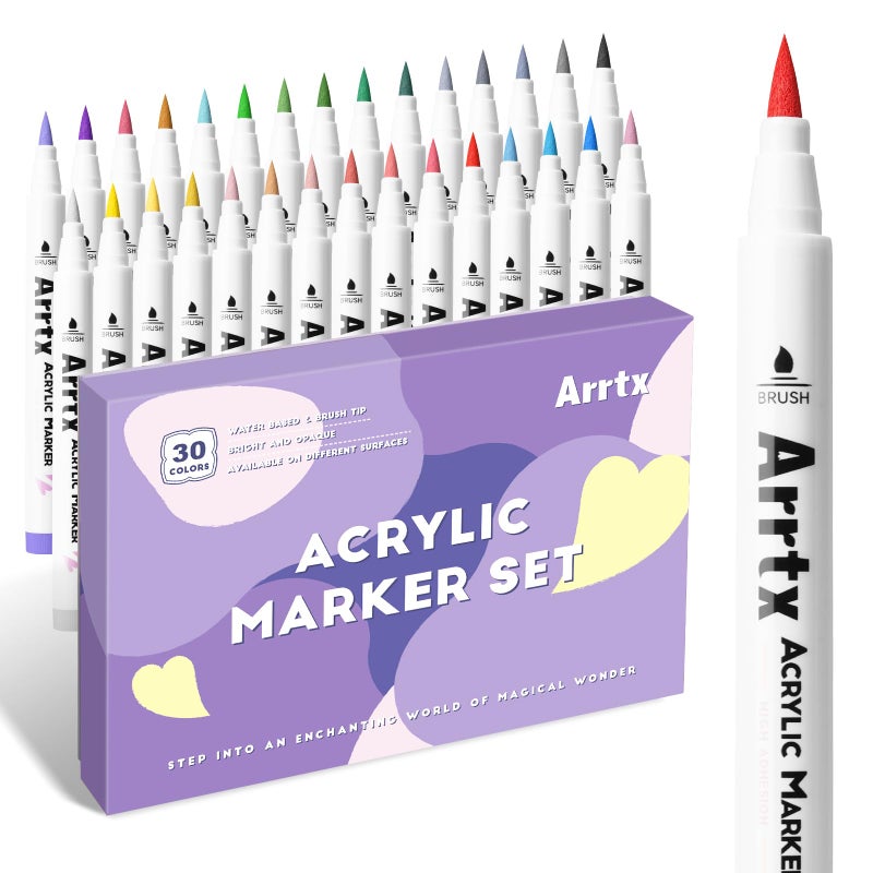 Arrtx 30 Colors Acrylic Paint Pens for Rock Painting, Extra Fine Tip Paint Markers for Rock Painting, Ceramic, Glass, Canvas, Mug, Wood, Easter Egg, Waterproof Paint DIY Crafts Making 30A - Image 1