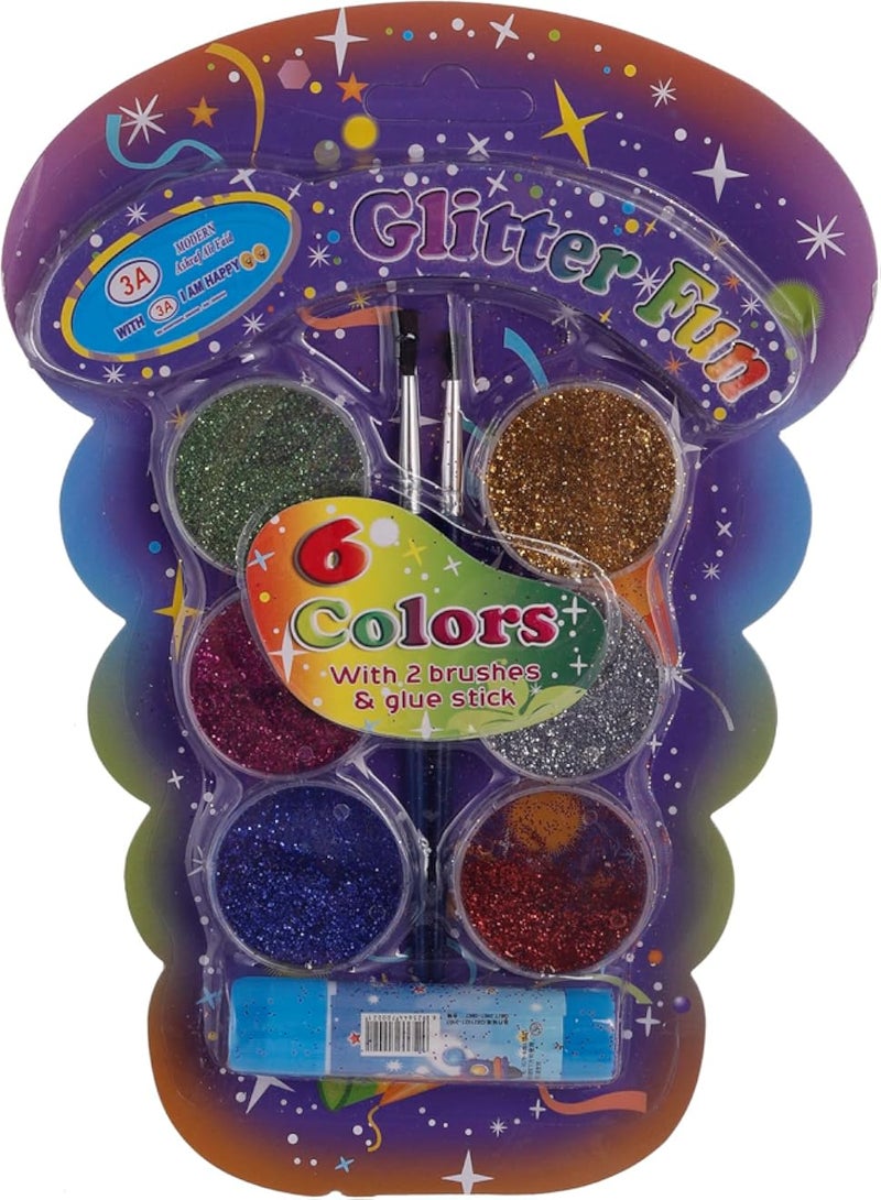 3A 6 Colors Glitter Beads Set With 2 Brushes And Glue Tube For Kids - Multi Color 621-4 - 3A-3131-Multi Color4