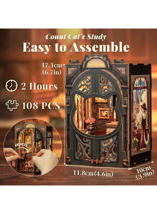 Fsolis Book Nook Kit, Diy Miniature House Kit Puzzle Booknook Mini For Adult Bookshelf Alley Decor For Women Teens Craft Lovers(Count Cat'S Study) - Image 2