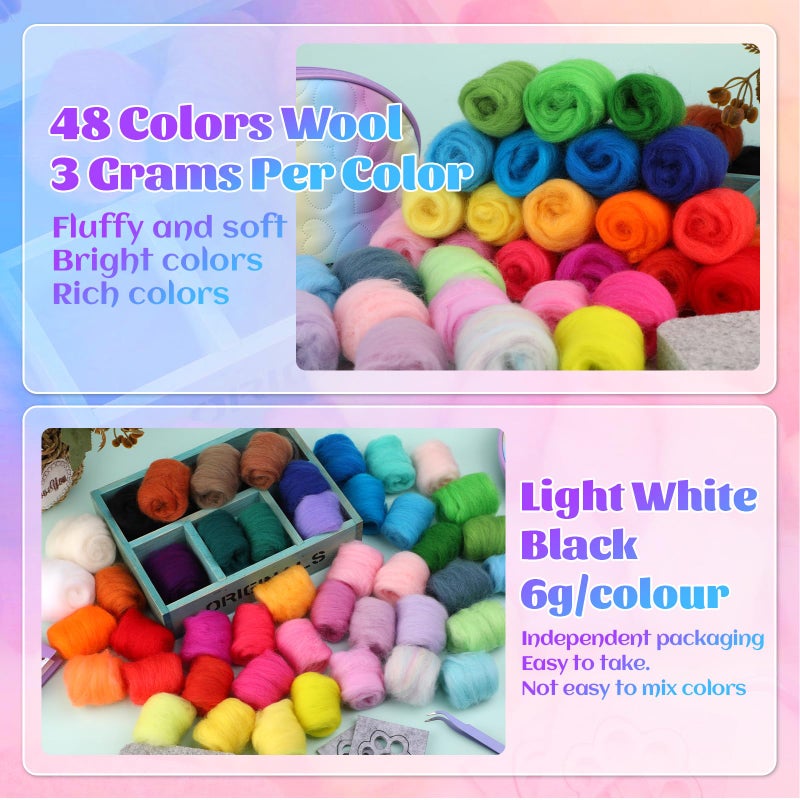 Mayboos Needle Felting Kit, 50 Colors Wool Roving Set, Needle Felting Starter Kit for Beginners with Wool Felting Tool Mat Needle Felting Supplies for DIY Crafts Home Decoration - Image 3