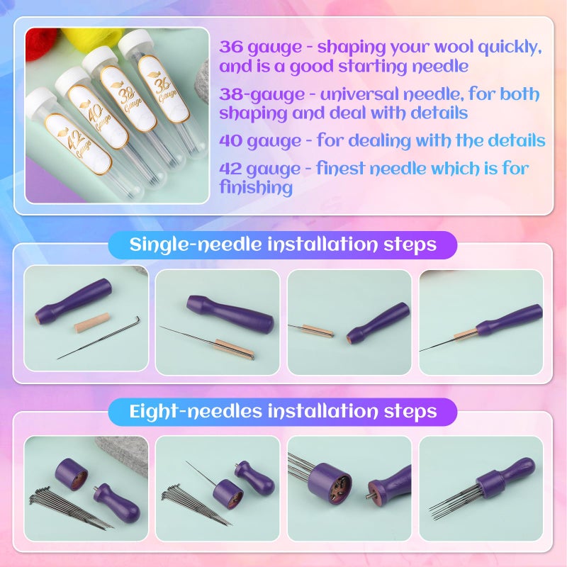Mayboos Needle Felting Kit, 50 Colors Wool Roving Set, Needle Felting Starter Kit for Beginners with Wool Felting Tool Mat Needle Felting Supplies for DIY Crafts Home Decoration - Image 4