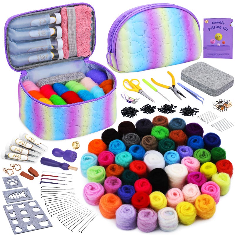Mayboos Needle Felting Kit, 50 Colors Wool Roving Set, Needle Felting Starter Kit for Beginners with Wool Felting Tool Mat Needle Felting Supplies for DIY Crafts Home Decoration - Image 1