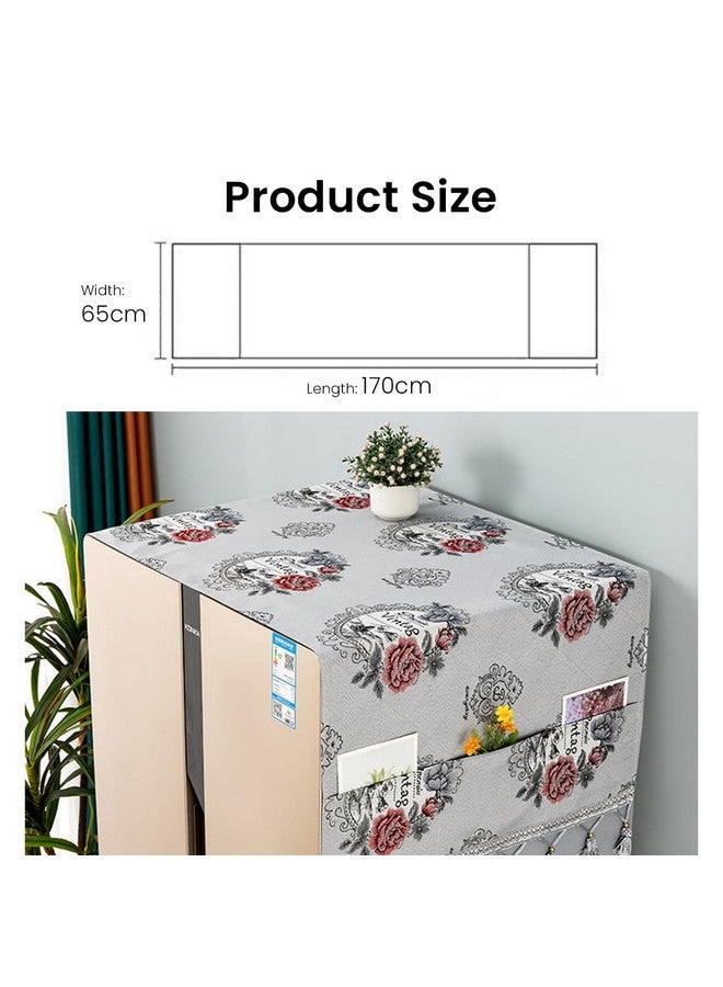 HASTHIP غطاء ثلاجة HASTHIP® 1 قطعة بتصميم زهور مع شرابة، غطاء غبار للثلاجة مع جيوب، 26.3x55 بوصة، غطاء غبار من البوليستر لثلاجة المطبخ للثلاجة الجانبية - Image 2