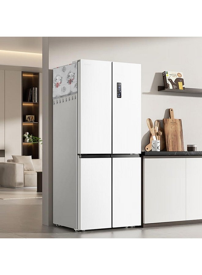 HASTHIP غطاء ثلاجة HASTHIP® 1 قطعة بتصميم زهور مع شرابة، غطاء غبار للثلاجة مع جيوب، 26.3x55 بوصة، غطاء غبار من البوليستر لثلاجة المطبخ للثلاجة الجانبية - Image 5