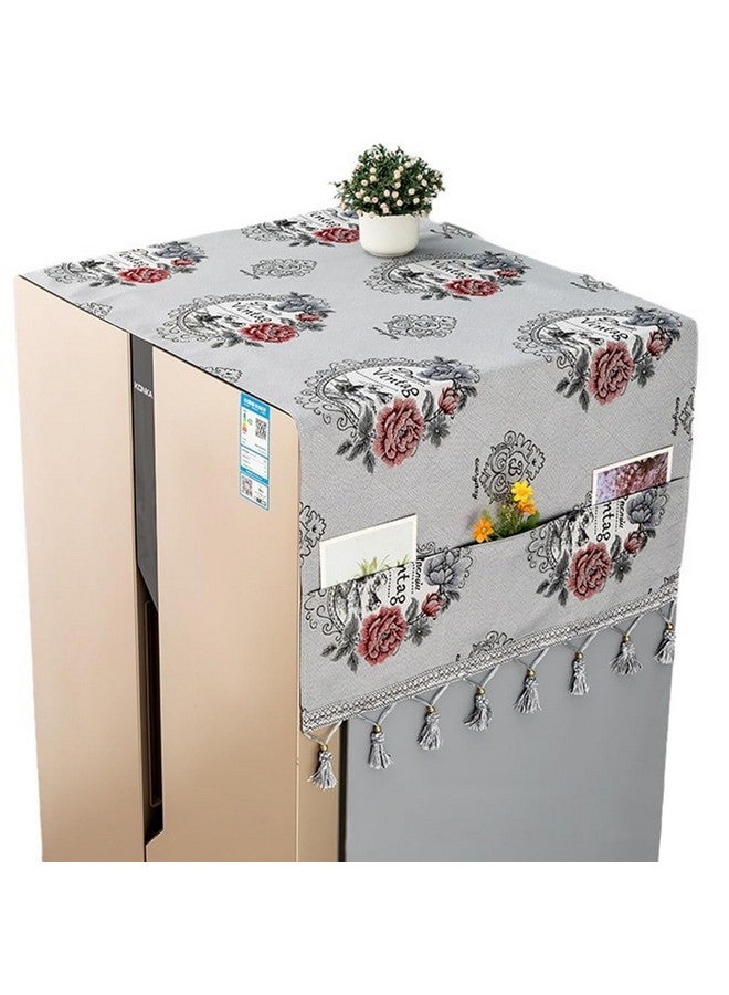 HASTHIP غطاء ثلاجة HASTHIP® 1 قطعة بتصميم زهور مع شرابة، غطاء غبار للثلاجة مع جيوب، 26.3x55 بوصة، غطاء غبار من البوليستر لثلاجة المطبخ للثلاجة الجانبية - Image 1