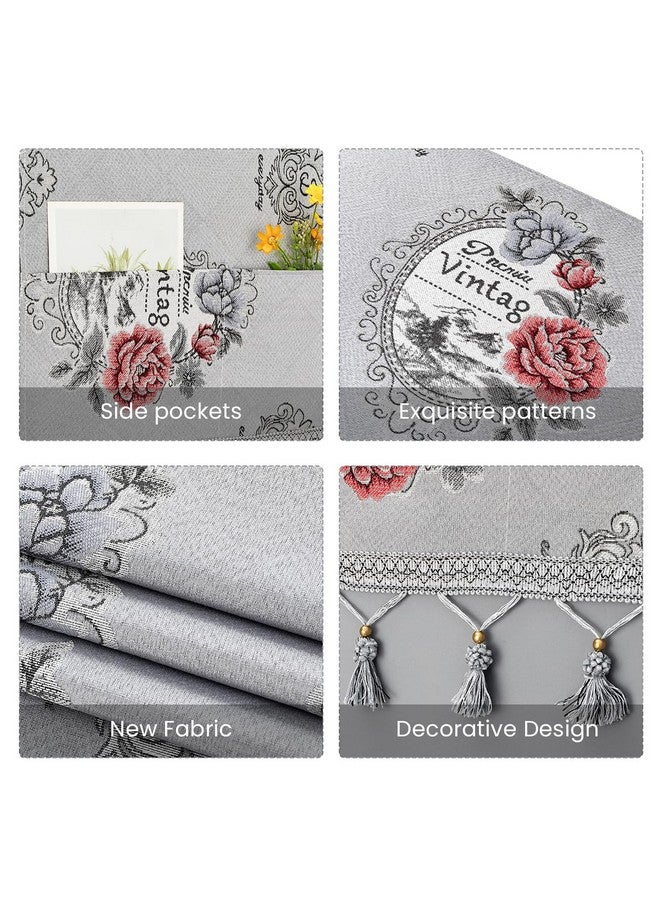 HASTHIP غطاء ثلاجة HASTHIP® 1 قطعة بتصميم زهور مع شرابة، غطاء غبار للثلاجة مع جيوب، 26.3x55 بوصة، غطاء غبار من البوليستر لثلاجة المطبخ للثلاجة الجانبية - Image 4