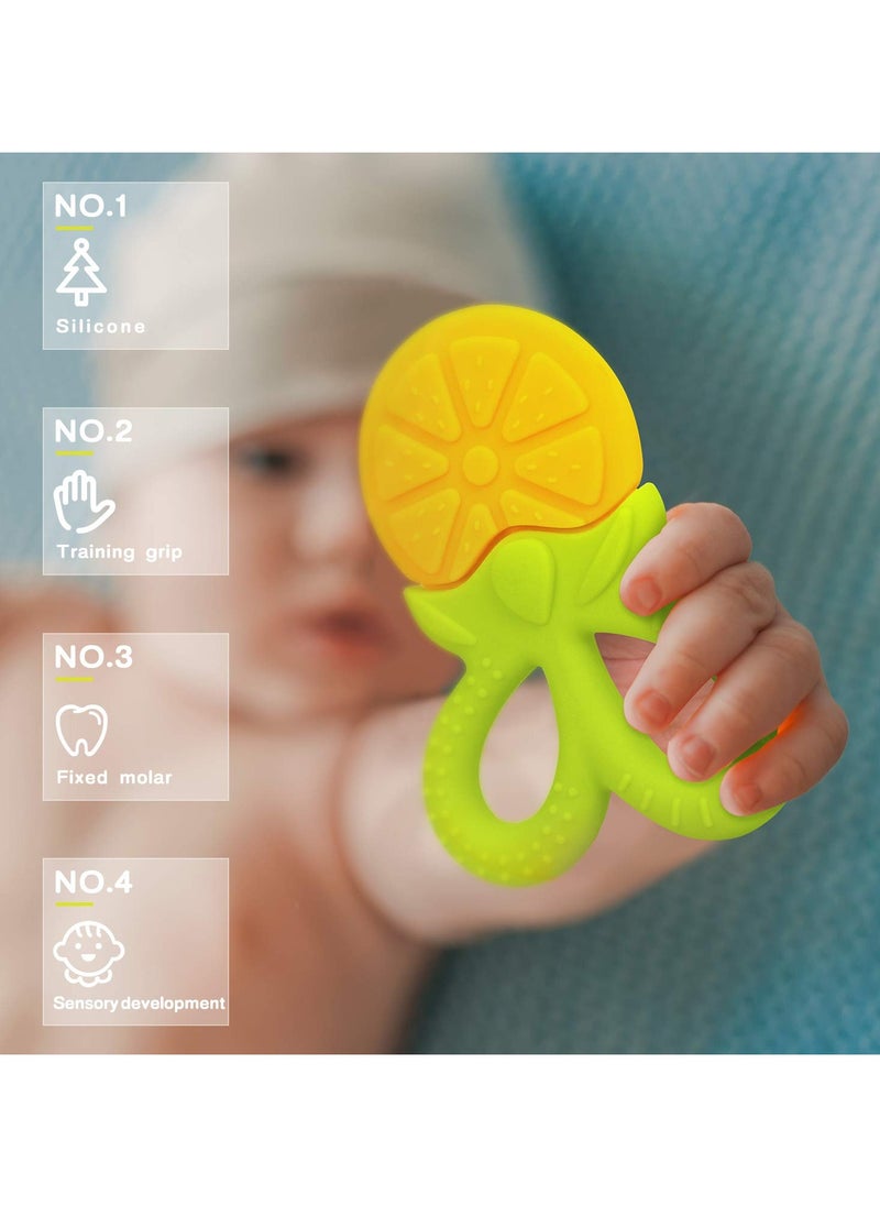 Mr. Penda 5 Piece Food Grade Non-toxic Soft Silicone Fruit Teething Toy with Holder, BPA Free Infant and Toddler Silicone Teethers, Soothe Babies Gums for 3 Months  - Image 3