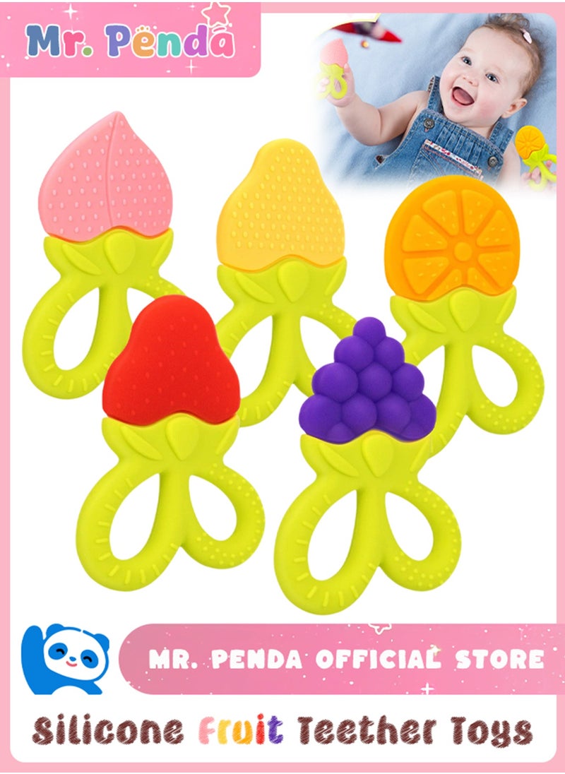Mr. Penda 5 Piece Food Grade Non-toxic Soft Silicone Fruit Teething Toy with Holder, BPA Free Infant and Toddler Silicone Teethers, Soothe Babies Gums for 3 Months  - Image 1