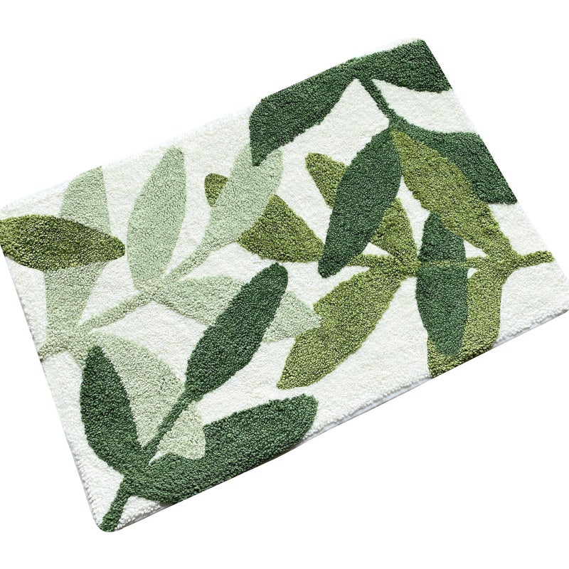 ZebraSmile Bathroom Rugs - Green Bath Rug Non Slip Back Water Aabsorbent Leaves Plush Microfiber Small Bathroom Rug Leaf Shower Mat Cute Green Bath Mat Doormat 17.5 X 25.5 in - Image 1