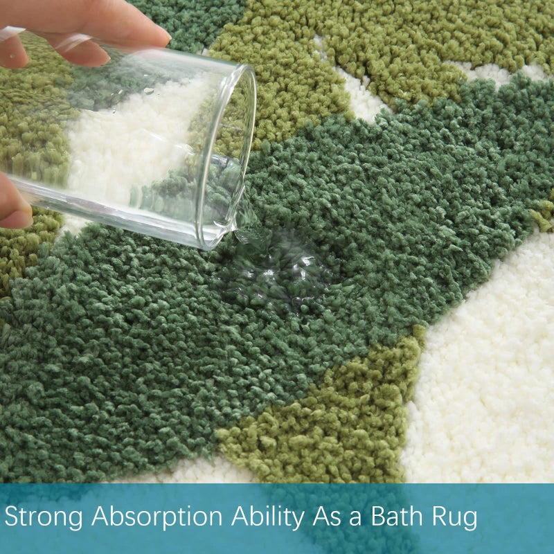 ZebraSmile Bathroom Rugs - Green Bath Rug Non Slip Back Water Aabsorbent Leaves Plush Microfiber Small Bathroom Rug Leaf Shower Mat Cute Green Bath Mat Doormat 17.5 X 25.5 in - Image 2