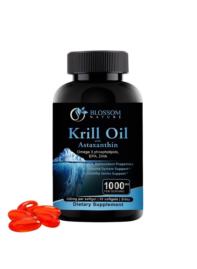Blossom Nature Antarctic Krill Oil 1000mg Softgels with Astaxanthin - Omega-3 EPA & DHA Supplement for Heart, Brain, and Joint Health in Form of Phospholipids- 60 Vanilla-Flavored Softgels - Image 1