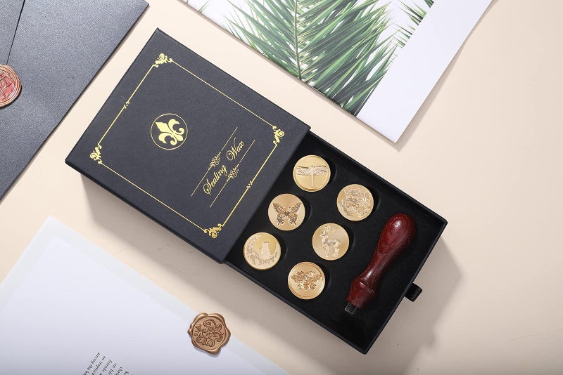 KKSUBCA Wax Seal Stamp Gift Box Set, 6 Pcs Sealing Wax Stamps Copper Seals 1 Wooden Hilt, Wax Stamp Kit for Cards Envelopes, Gift Packaging (Animal Insect Series) - Image 3