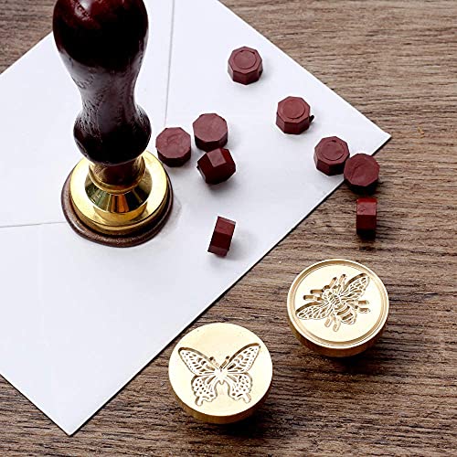 KKSUBCA Wax Seal Stamp Gift Box Set, 6 Pcs Sealing Wax Stamps Copper Seals 1 Wooden Hilt, Wax Stamp Kit for Cards Envelopes, Gift Packaging (Animal Insect Series) - Image 2